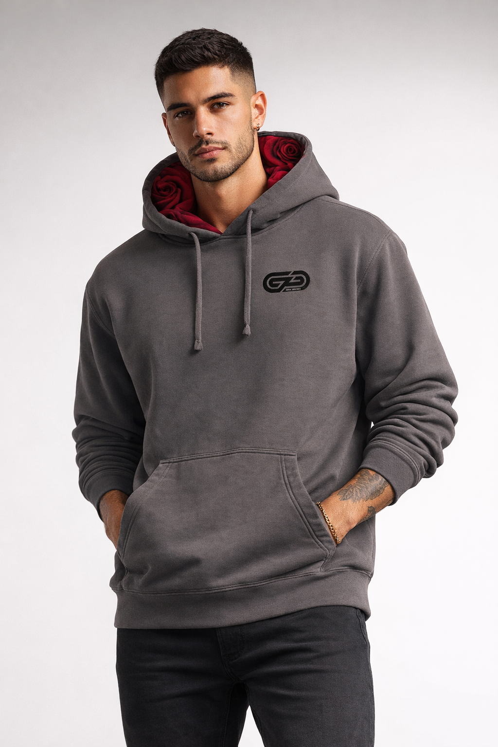 Grad District Signature ROSE Hoodie – Minimalist Streetwear Pullover | Premium Gray GD Logo Hoodie